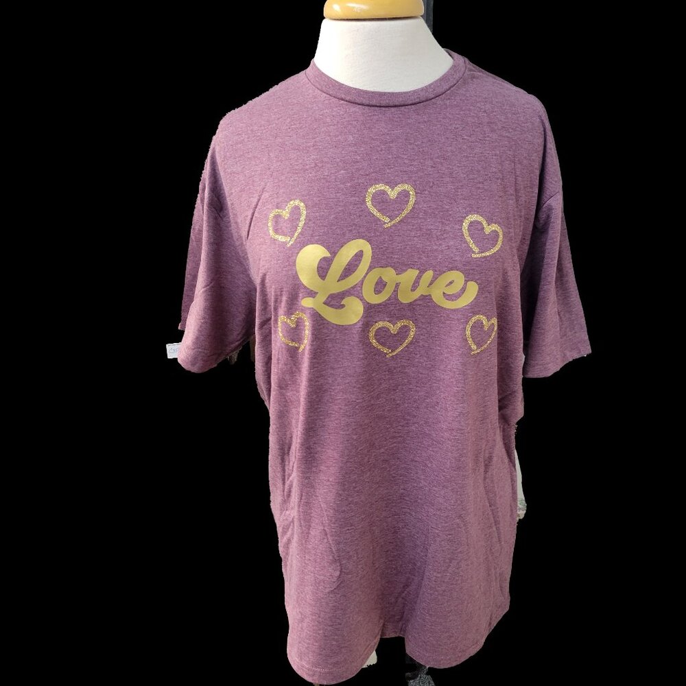 Love and Hearts in Gold on Orchid T-shirt